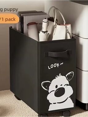 Amazon Black Rolling Storage Bin with White Puppy Print